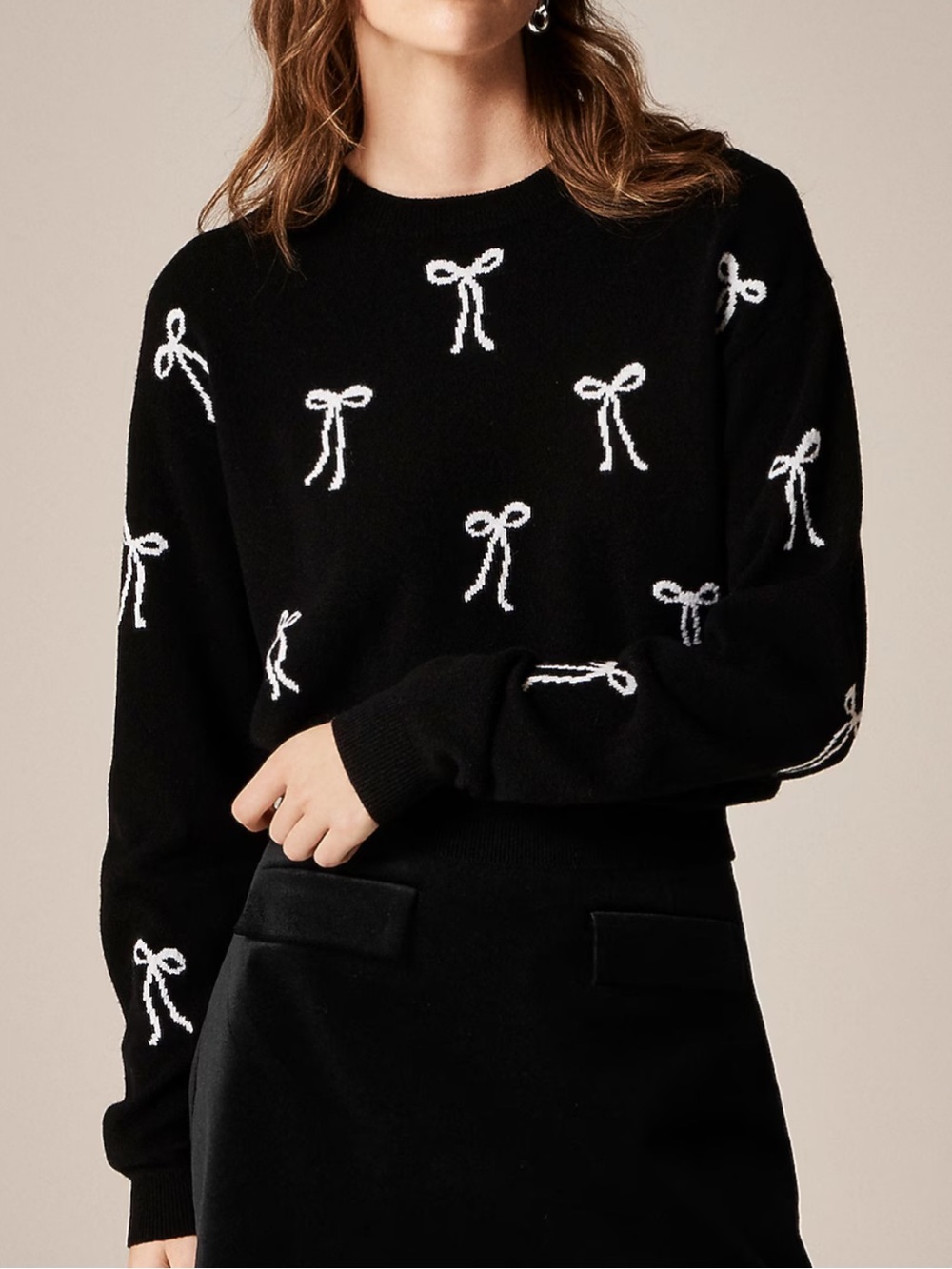 New J.CREW Perfect Cashmere Crewneck Sweater in Bow Print 3X